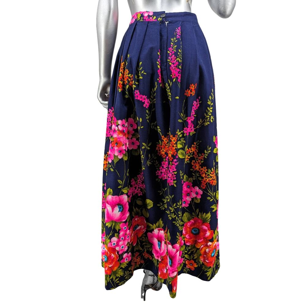 Handmade Vintage 1970s HAWAIIAN MAXI SKIRT Cotton Crepe Bark Cloth Bright Floral - Picture 5 of 6